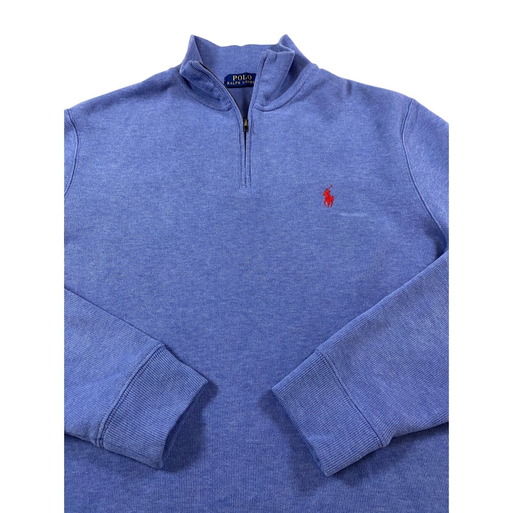 Polo Ralph Lauren Mens Blue Quarter Zip Pullover Sweater Embroidered Red Pony XL